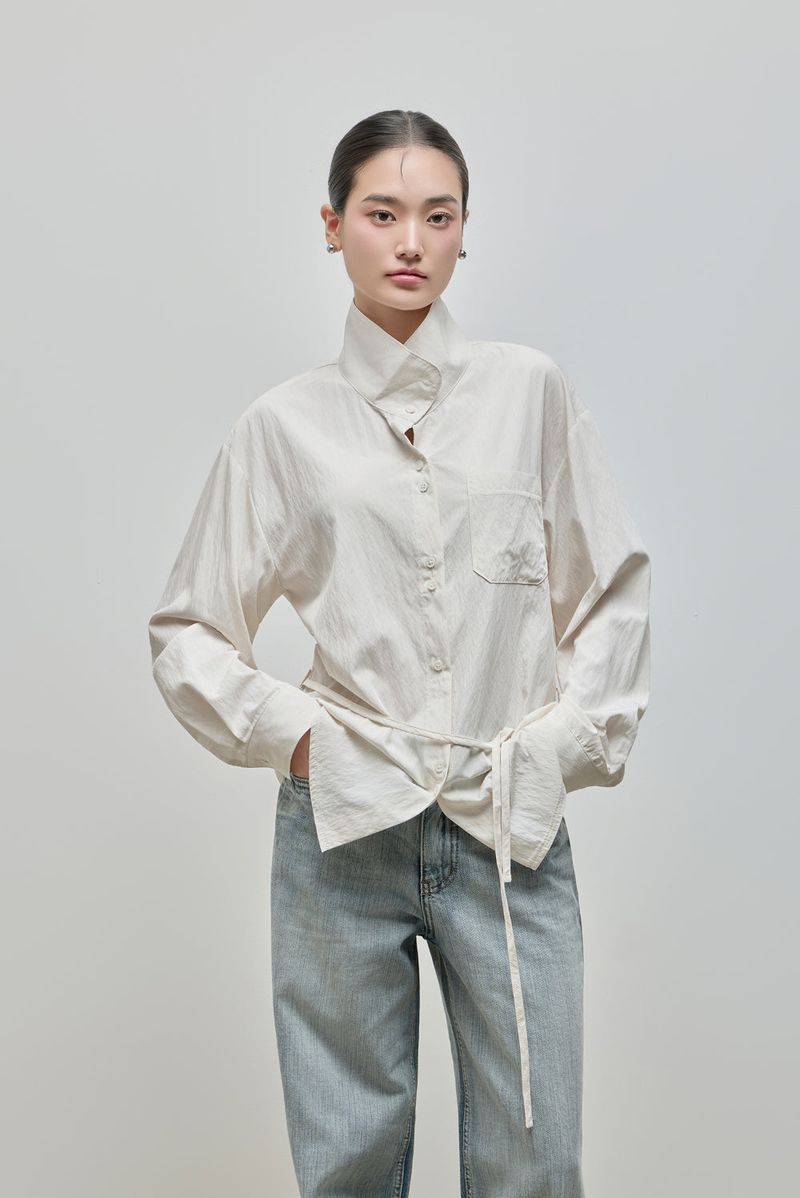 Urban High-neck String Shirt_Ivory