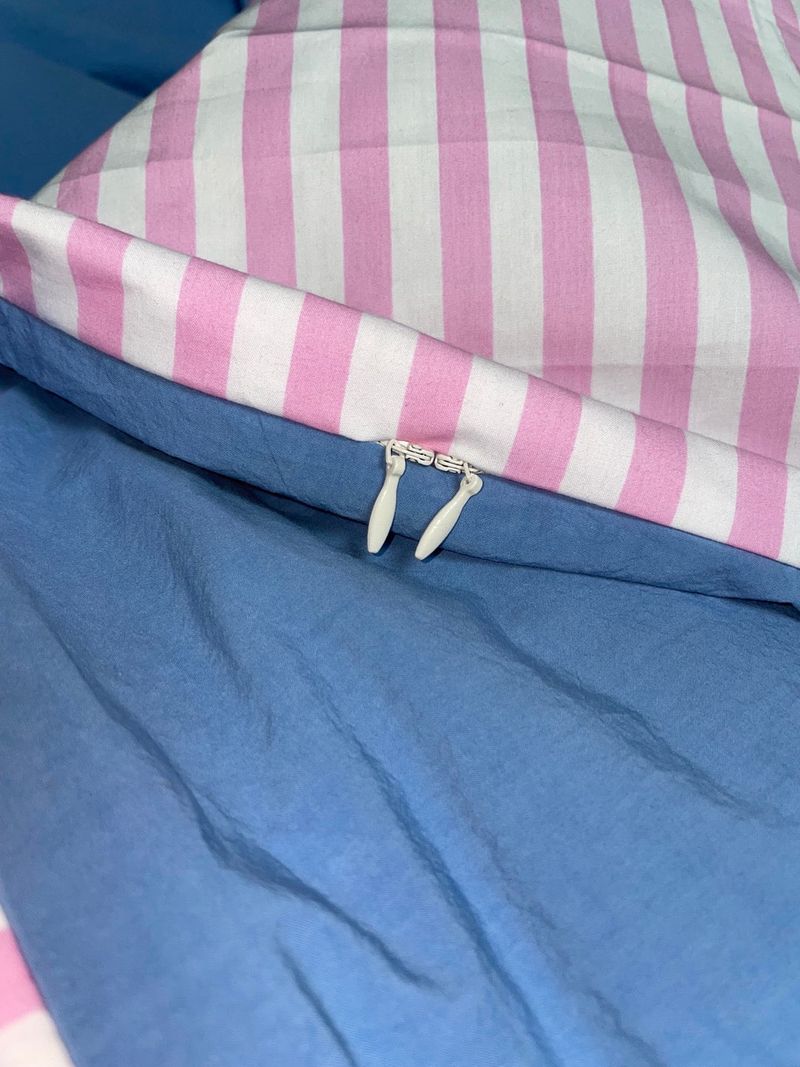 half stripe bedding cover set - pink sky blue