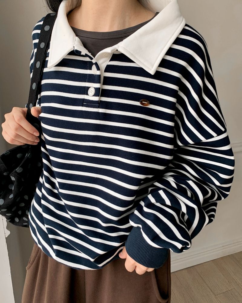 [ORIGINAL] Navel Stripe Collar Sweatshirt