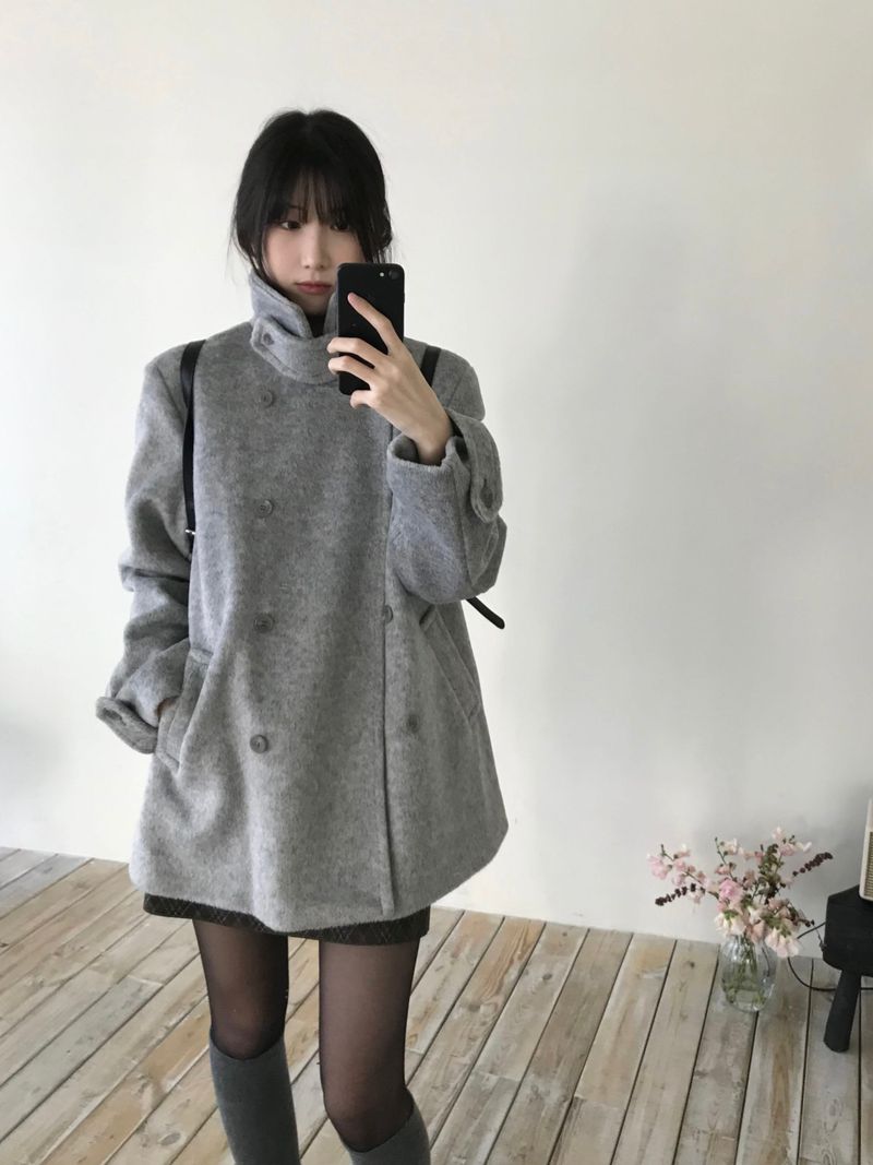High-neck double coat (2 colors)