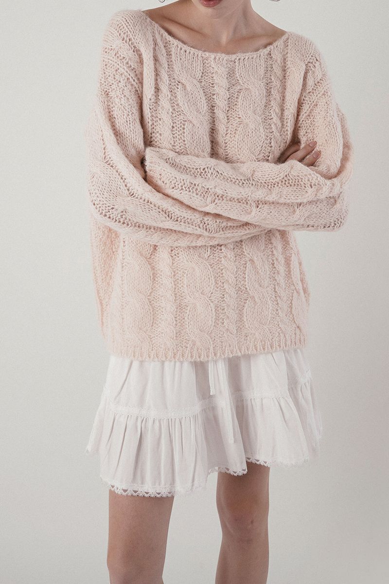 WITHOUTSUMMER(ウィズアウトサマー)の「Cinnamon cable knit_baby pink(Tops)」