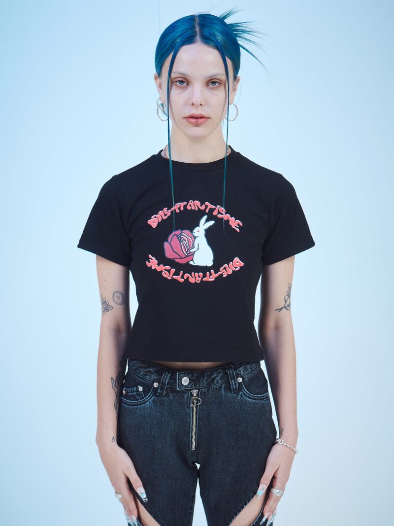 RABBIT CROP T-SHIRTS(Bk)