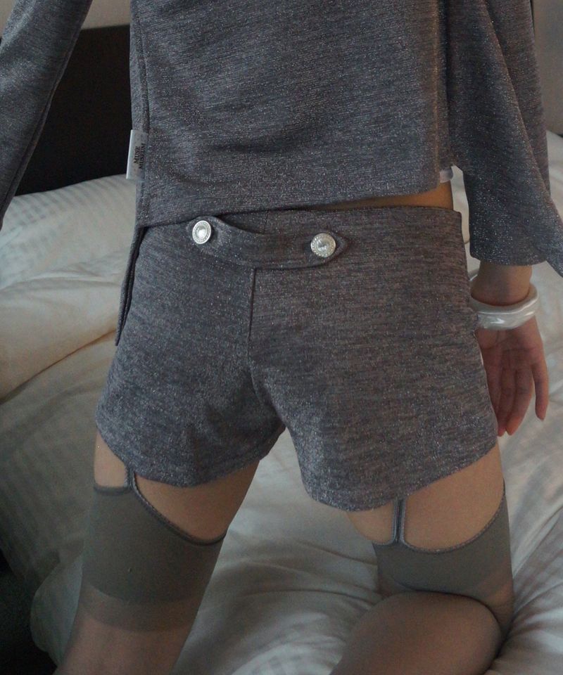 Metallic Button Tab Shorts_Taupe Gray