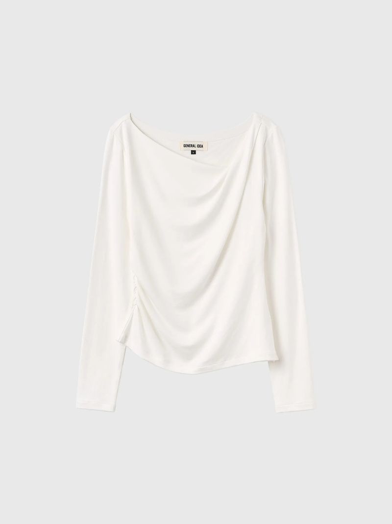 DRAPE SHIRRING LONG SLEEVE T-SHIRT