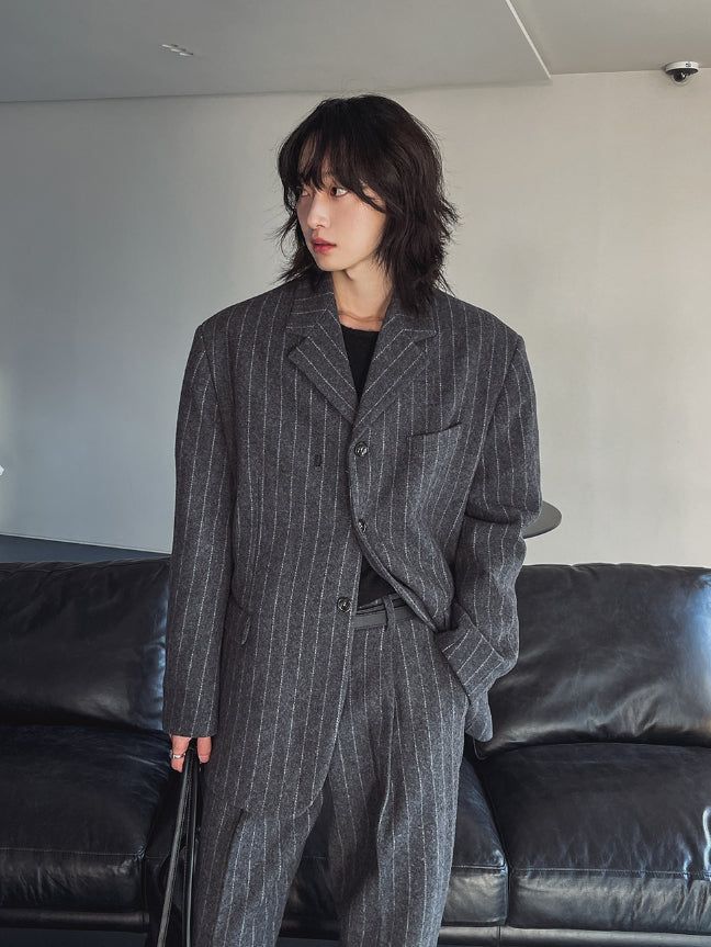 Ovening Stripe Wool Slacks