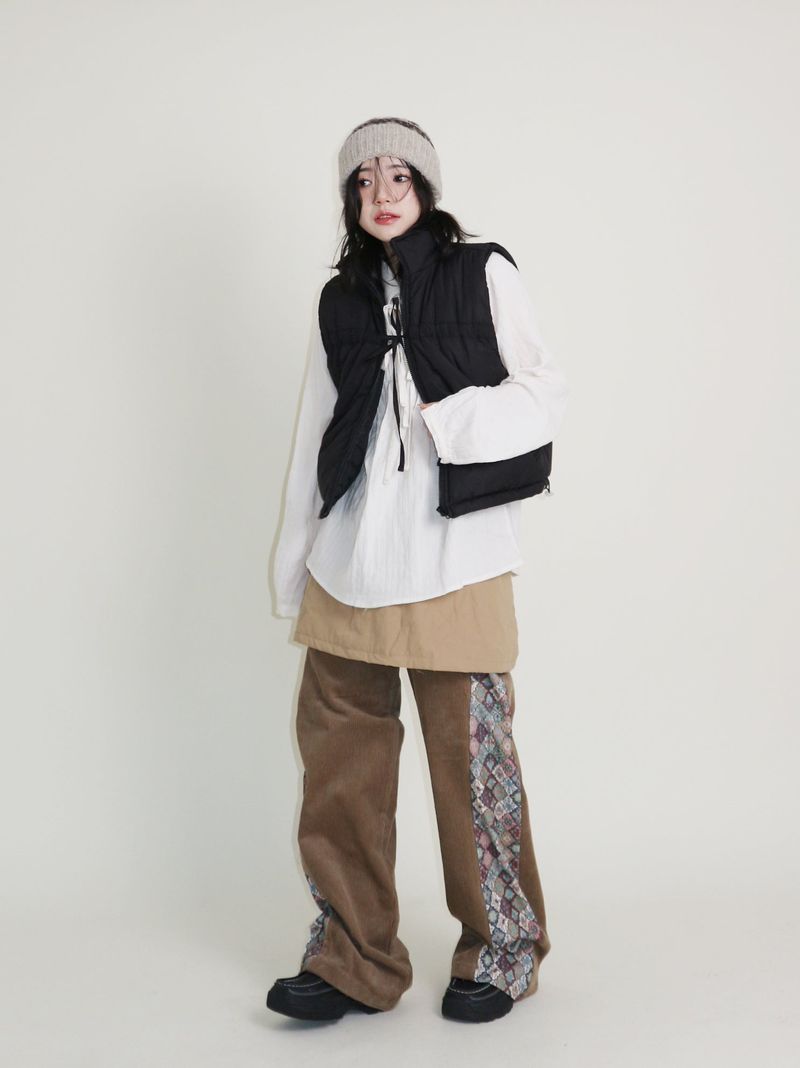 Teddy Ribbon Knot High Neck Cropped Padded Vest (6 ounces)