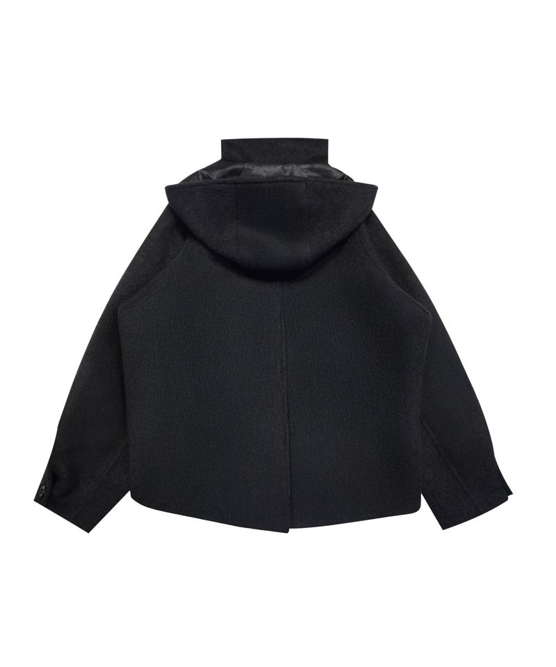 HOODED DOUBLE HALF COAT CHARCOAL