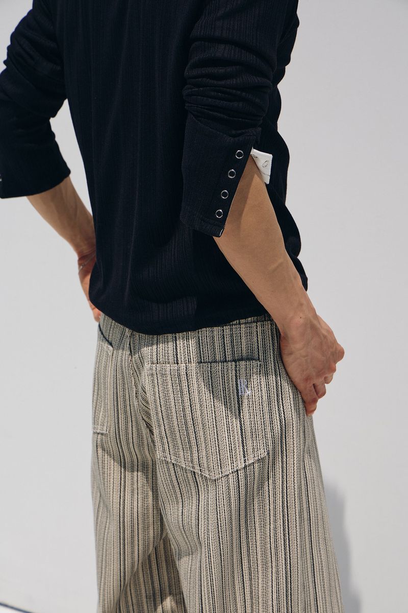 Need stripe wide denim pants(Ivory)