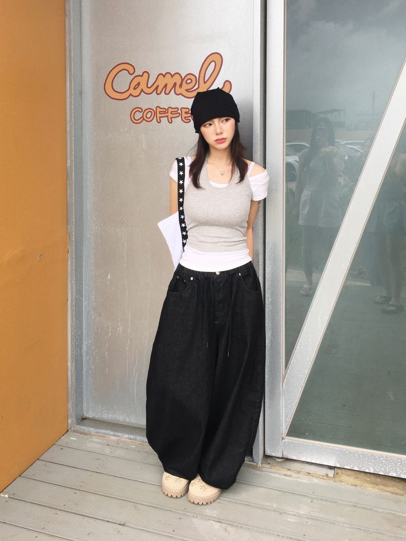 Deep green banding balloon pants (2c)