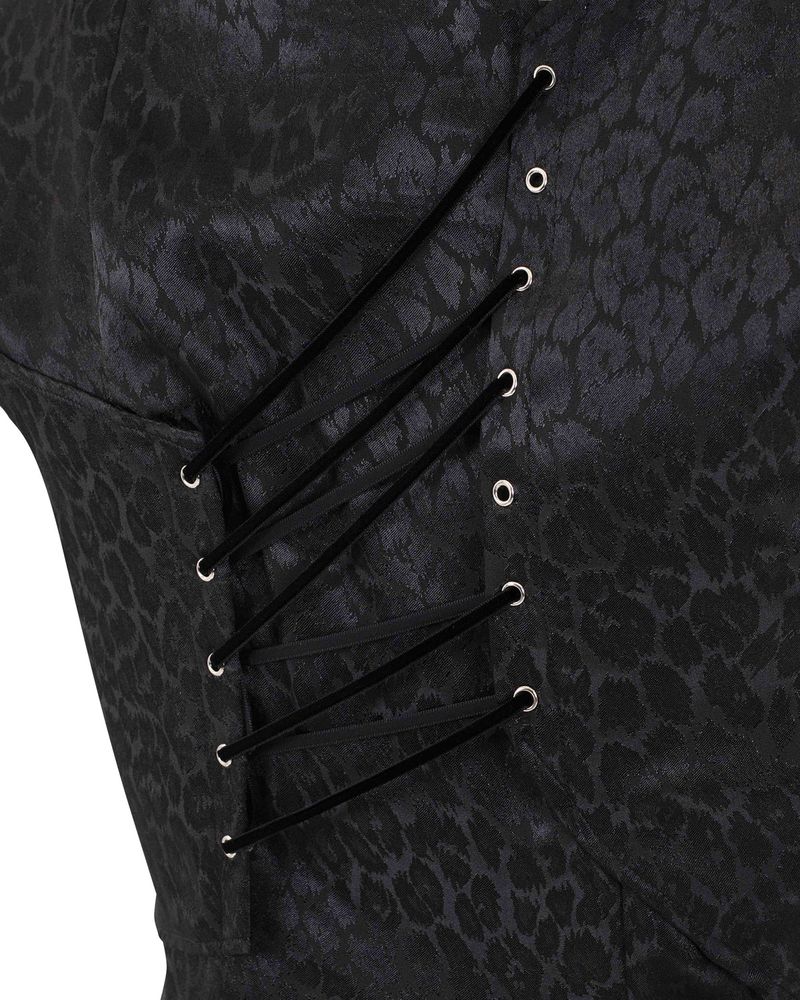 DOZI - Satin Leopard Dress _ BLACK