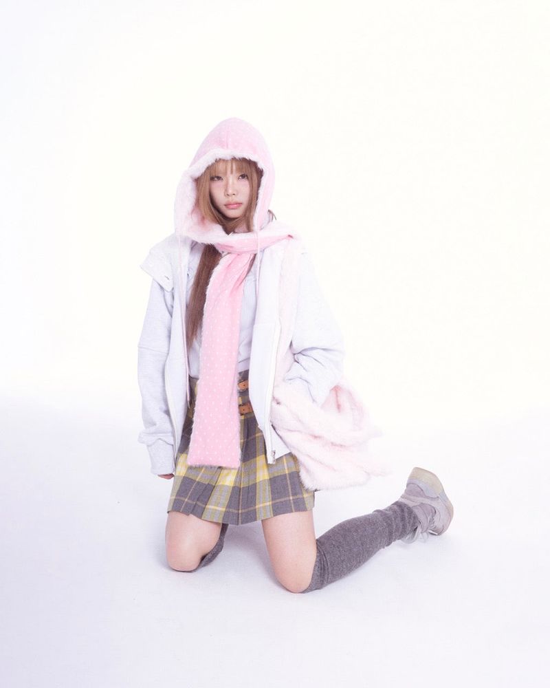 Fluffy hood muffler (pink)