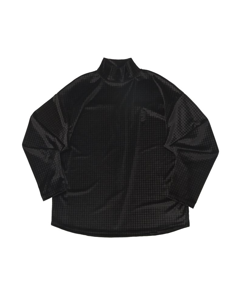A NOTHING（アナッシング）の「HOUNDS-TOOTH VELVET TURTLE-NECK TEE (Black)（Tops）」