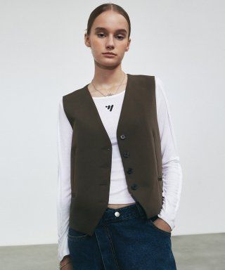 SINGLE BREASTED BUCKLE VEST_BROWN