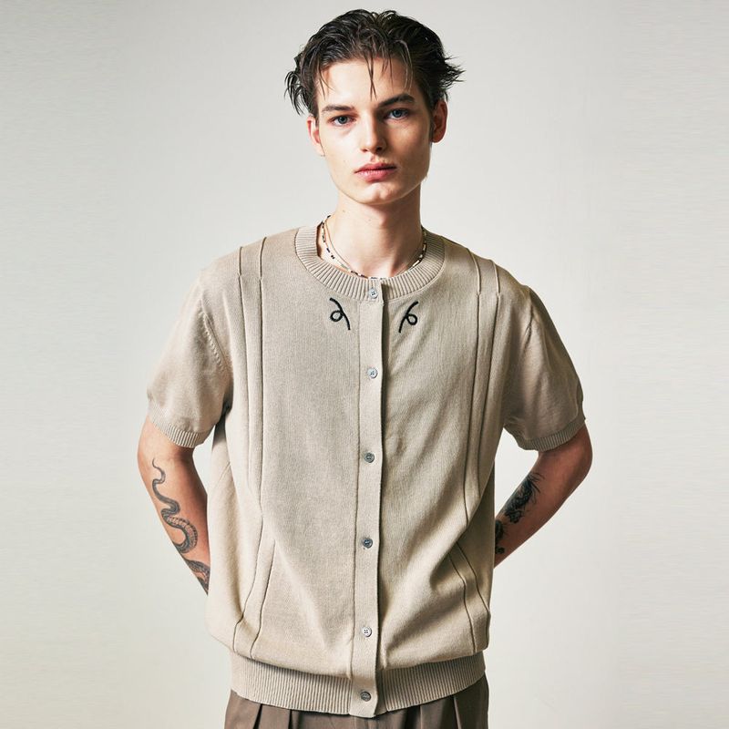 filigree half sleeve summer cardigan beige