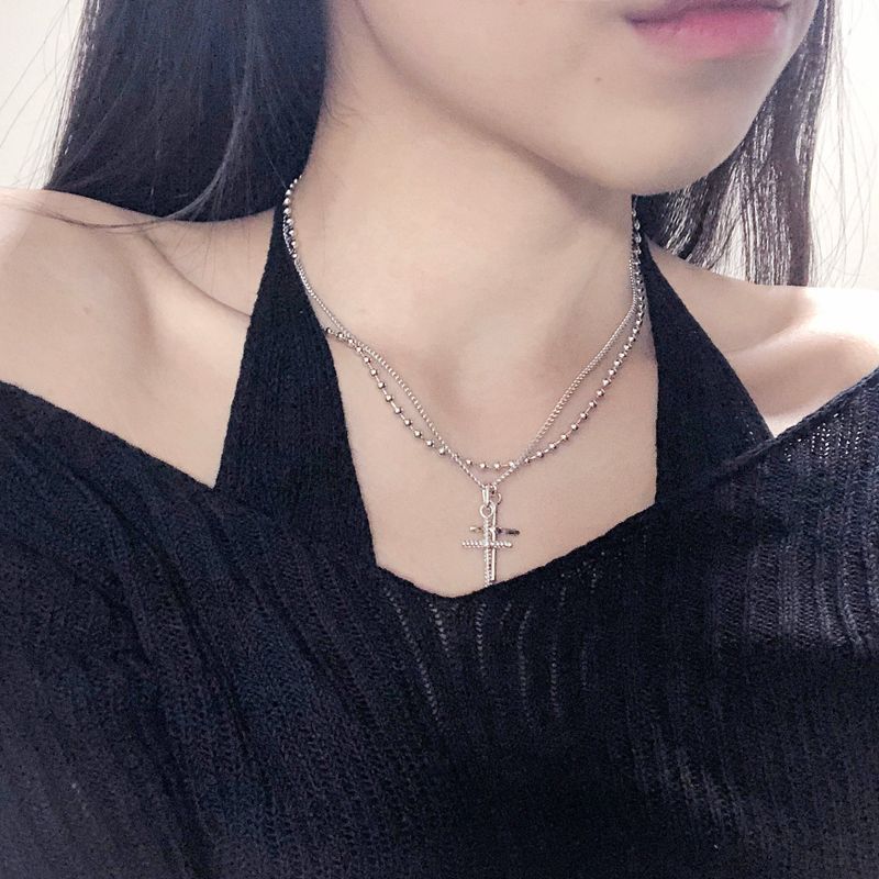 Double cross layered necklace