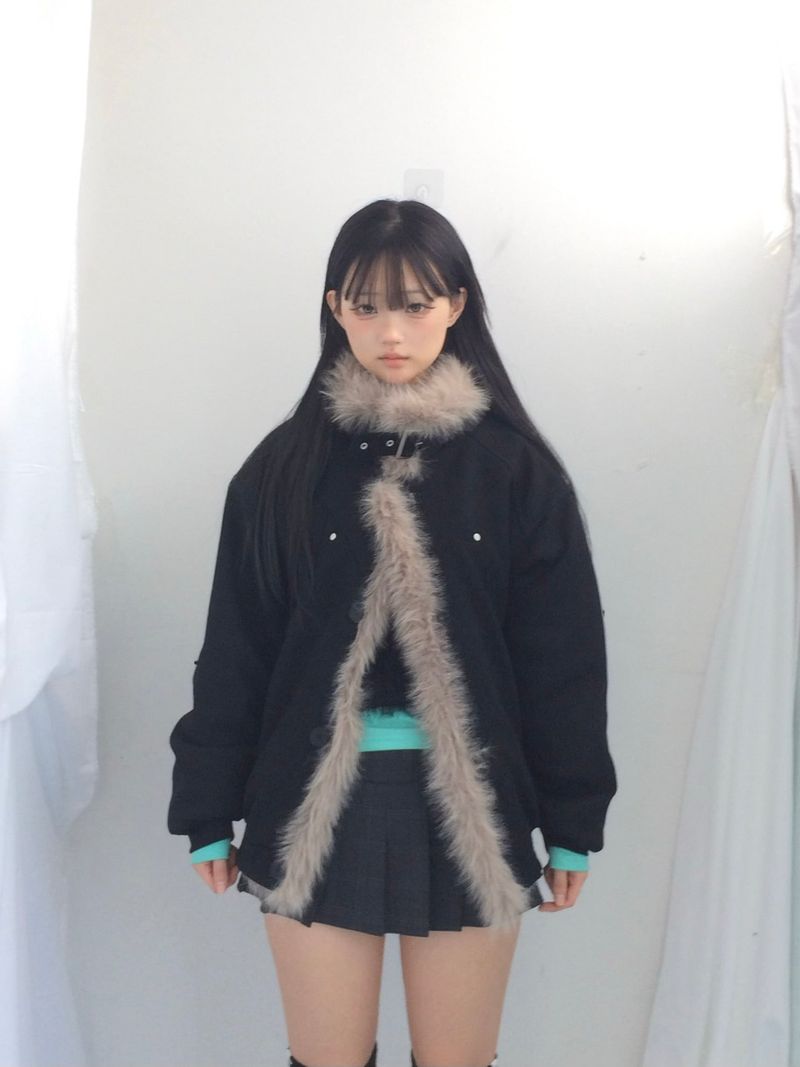 Milkfur high neck suede jumper