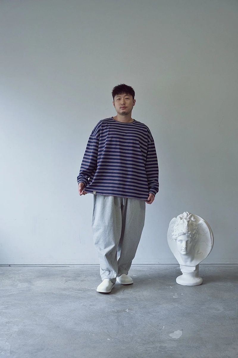 STRIPE BINDING-NECK BOX TEE (Dark Navy)
