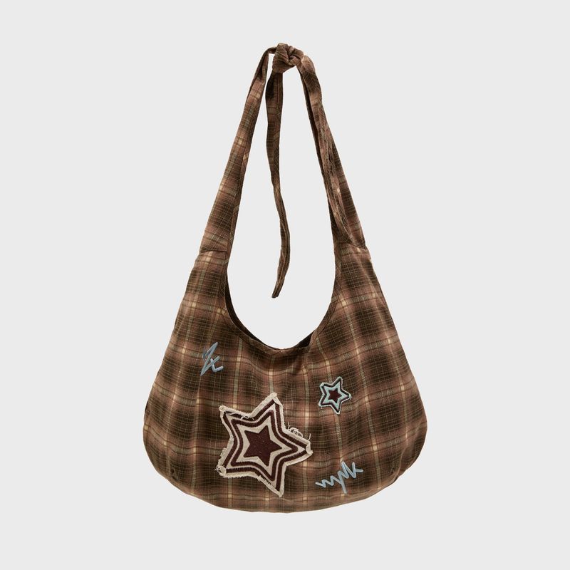 Star Check Applique Shoulder Bag