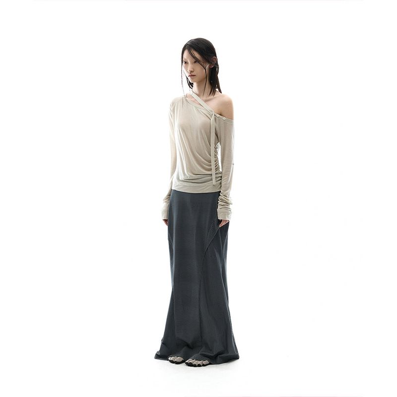 ojos（オホス）の「Asym Shoulder Scarf LongSleeve / Oatmeal（Tops）」