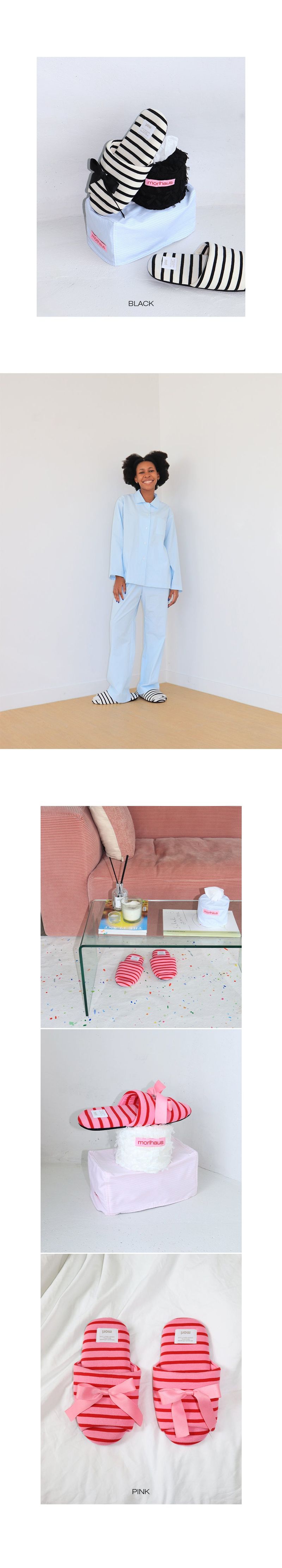 リボンルームシューズ (Stripe/3color)