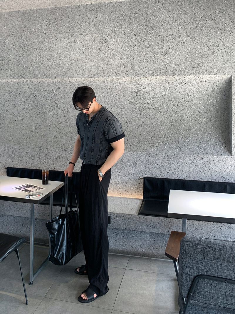 ルックエバーアイスバックバンディングピンタックワイドフィットスラックス