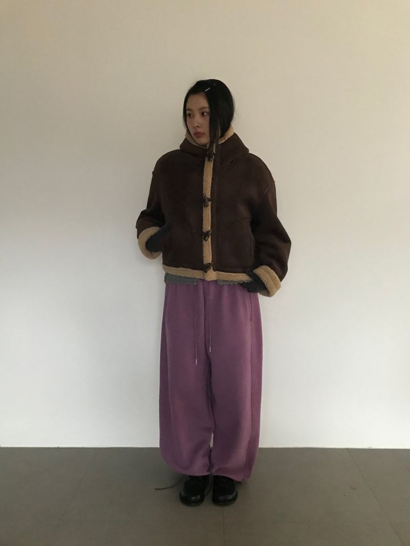 Femme Duffle Hooded Faux Shearling Jacket (2color)