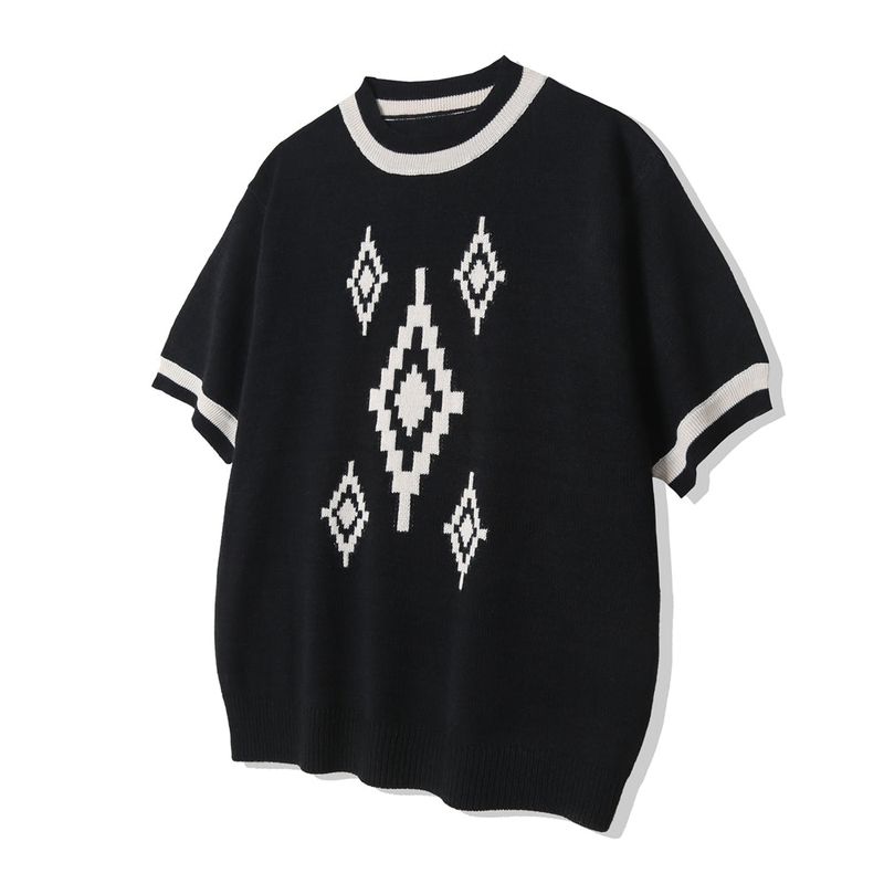 NAVAJO PATTERN RINGER HALF KNIT BLACK