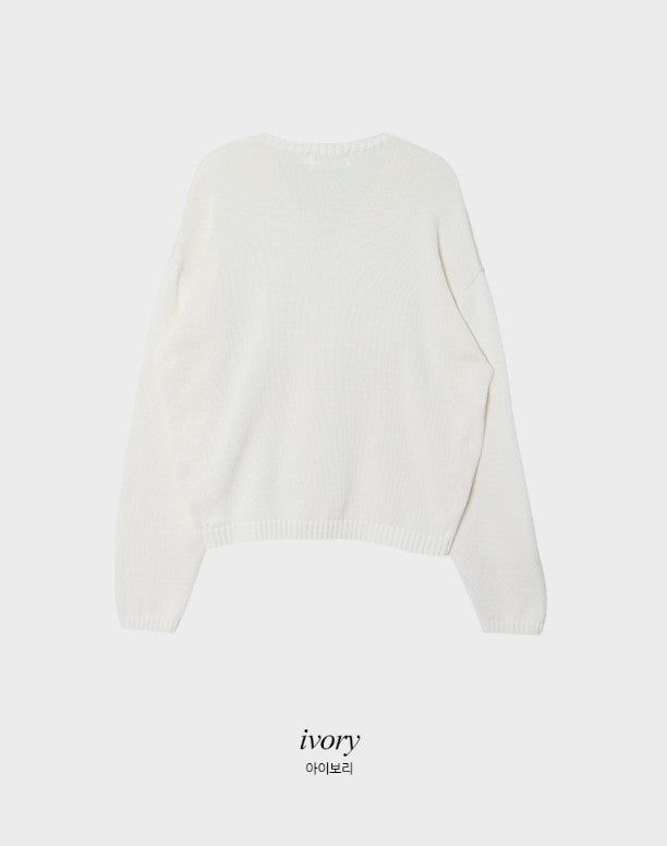Again Basic Cotton Loose Fit V-neck Knit (5color)