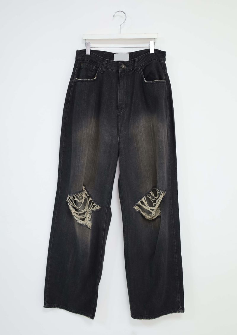 (UNISEX)Torn Twilight black Denim