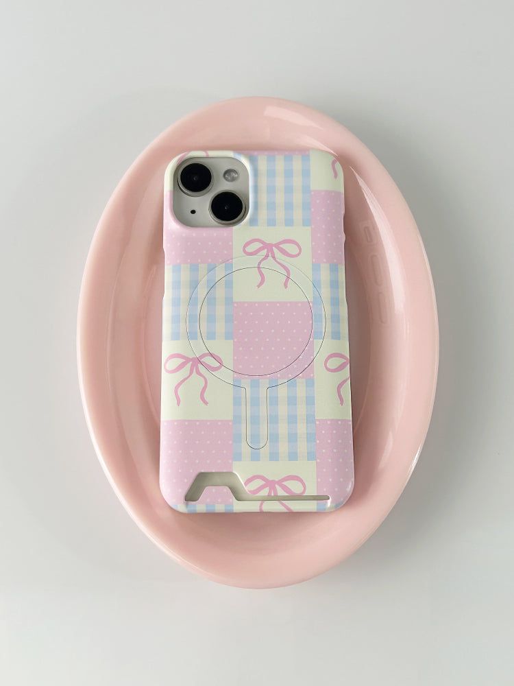Ribbon Pattern Magsafe Card Hard Case(Pink)