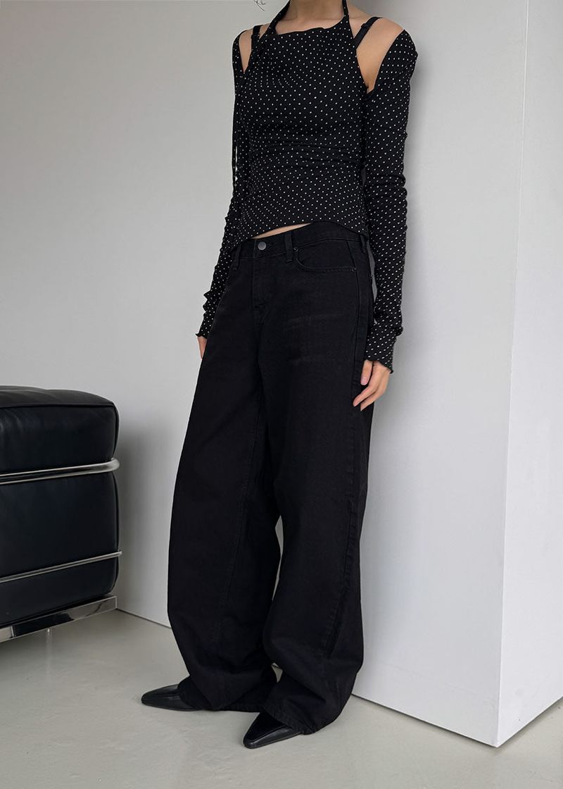 DEEP BLACK LOW WIDE PANTS