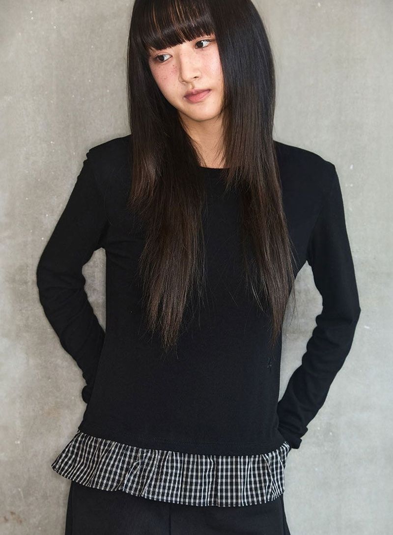 CHECK LAYERED LONG SLEEVE - BLACK
