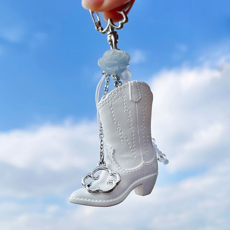 Cloudy White Boots Pendant Keyring Charm