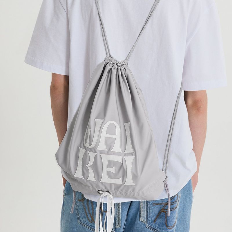 Logo applique ribbon string bag