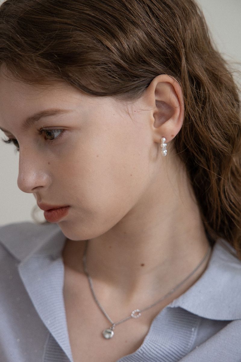 White pearl and crystal mini hoop earring