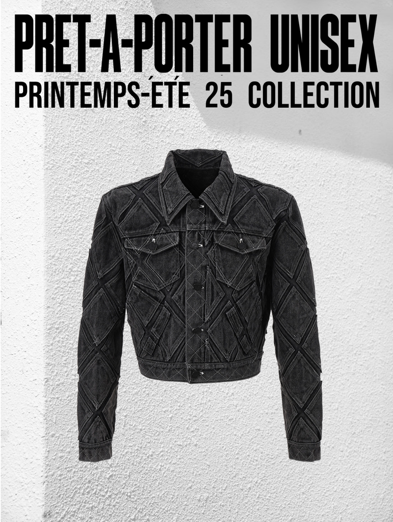 DIAMOND PATCH WASHING BLACK DENIM JACKET