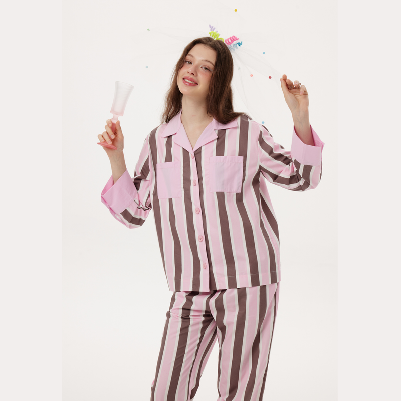 Pink Contrast Stripe Pajama Set