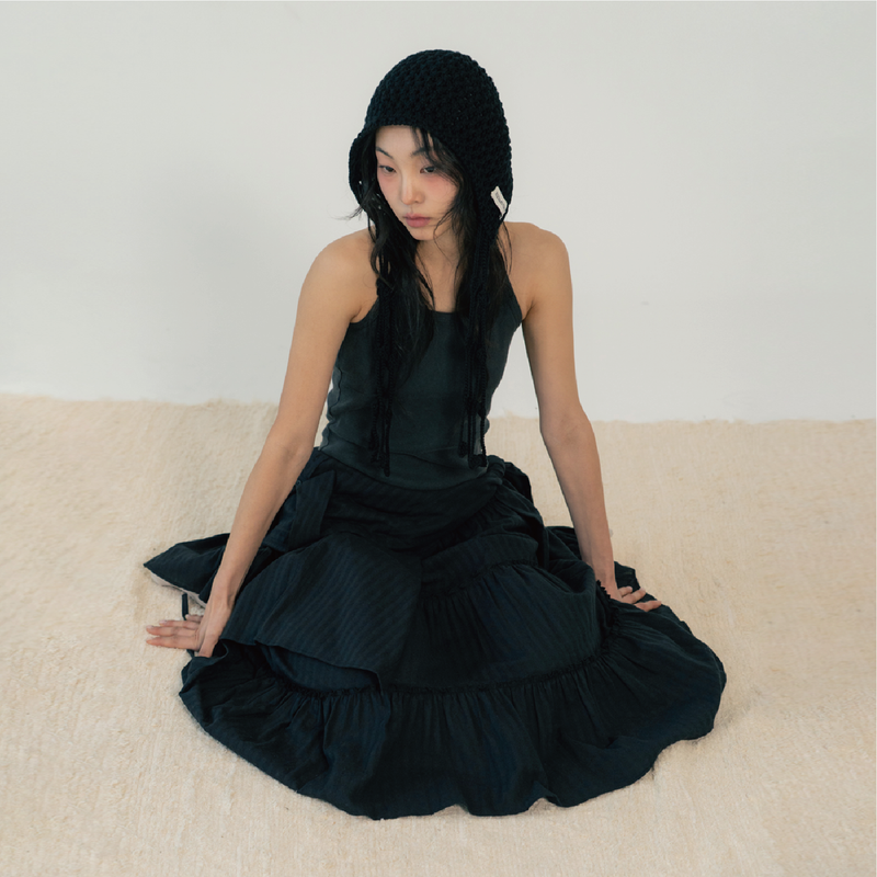 JACQUARD TIERED SKIRT (BLACK)
