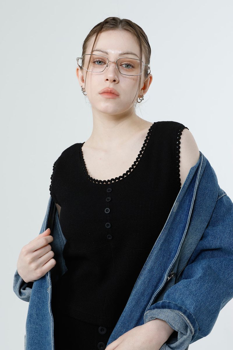 WAFFLE SLEEVELESS_BLACK