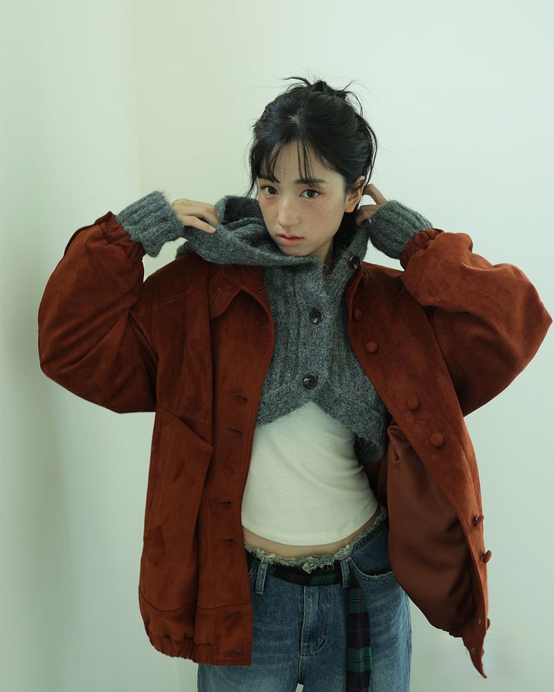 INSEOWL（インサウル）の「CROPPED HOODIE CARDIGAN - CHARCOAL（Tops）」