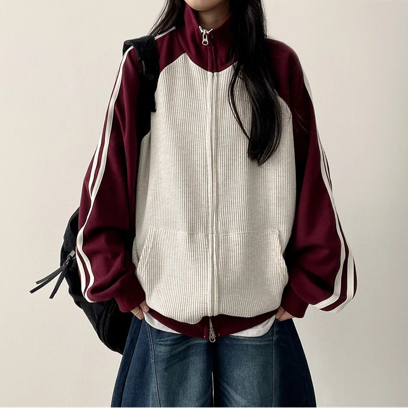 Waffle Two Tone Mix Nagrang Track Zip-Up