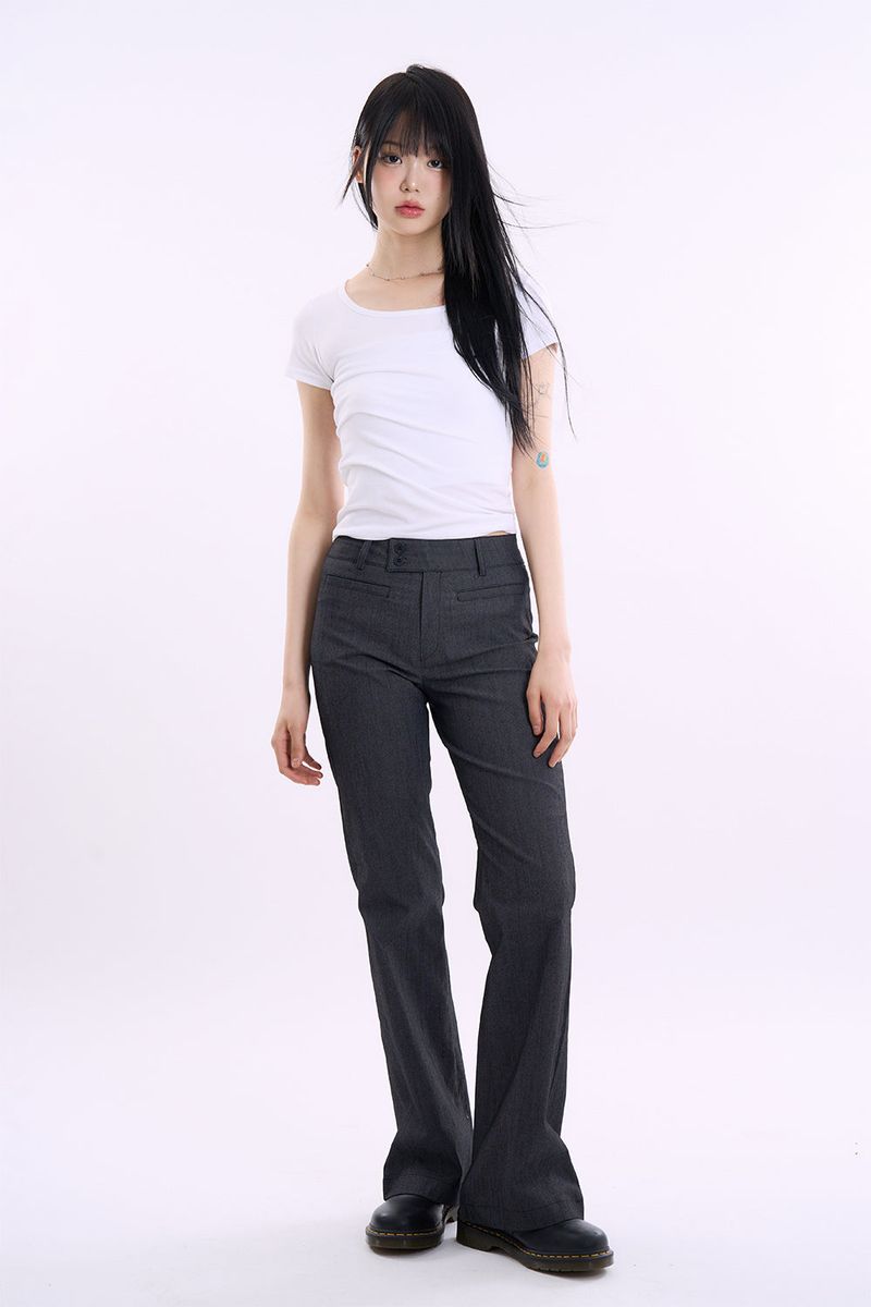 Solid slim wide-neck T-shirt