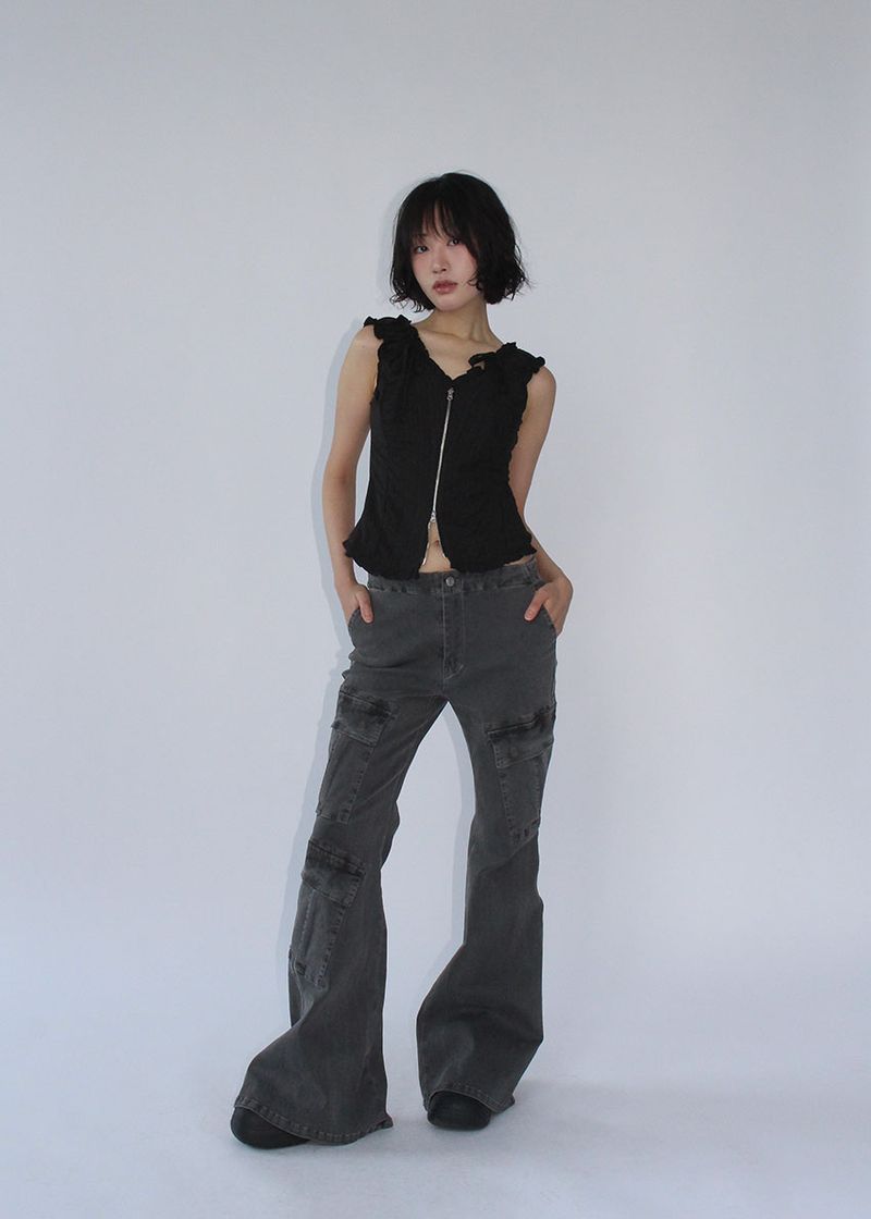 LOW GREY CARGO BOOTS CUT DENIM