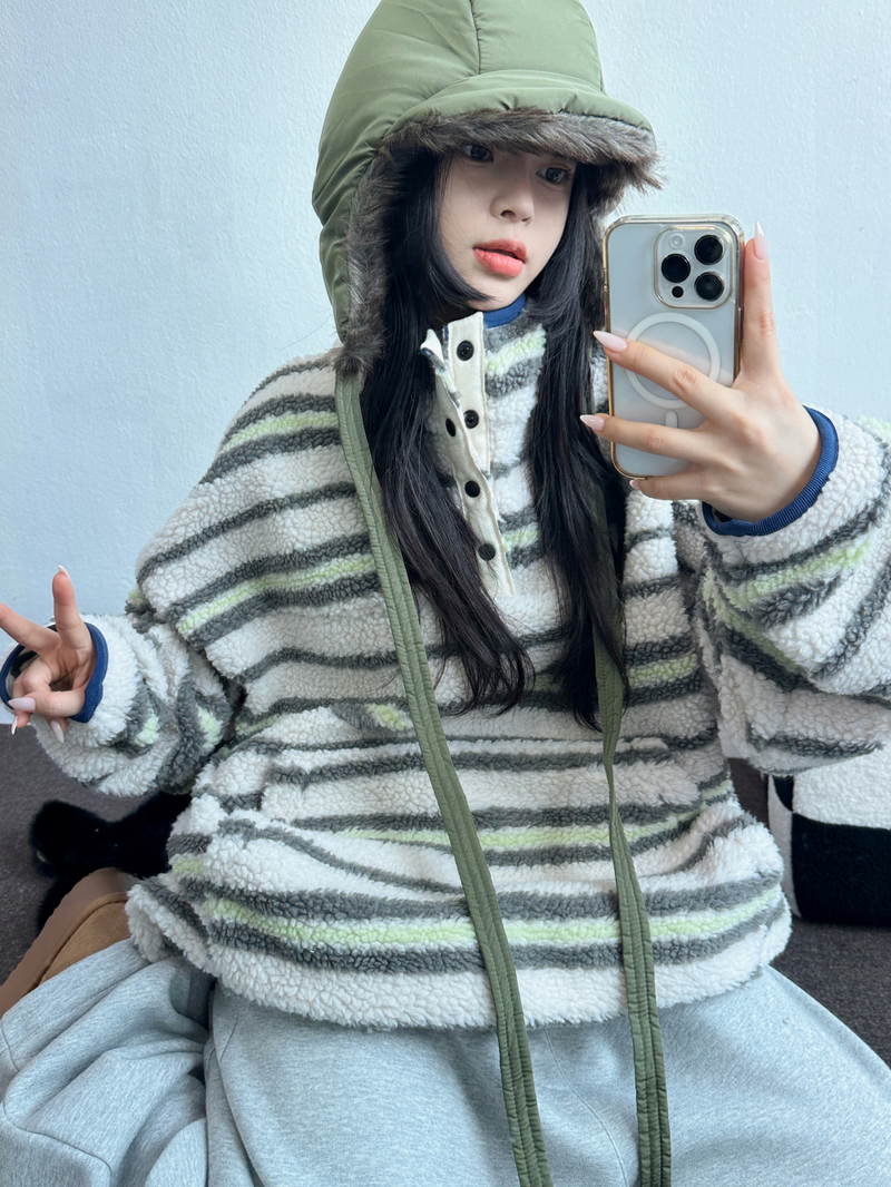BOTH-SIDES FLEECE SNAP LONG PANTS 🧸🩵🤍6COLOR