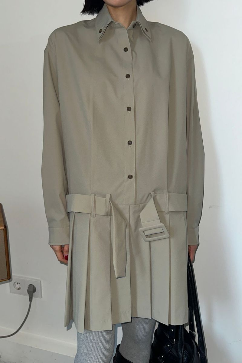 NEW LOW PLEATS DRESS_KHAKI GRAY