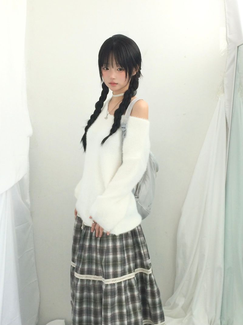 Hazel latte checkered skirt