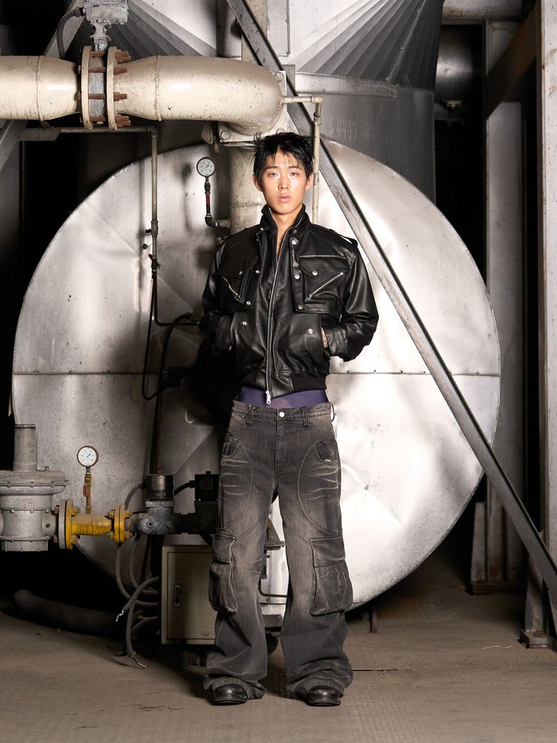 Leather Cargo 3way Jacket (Black)