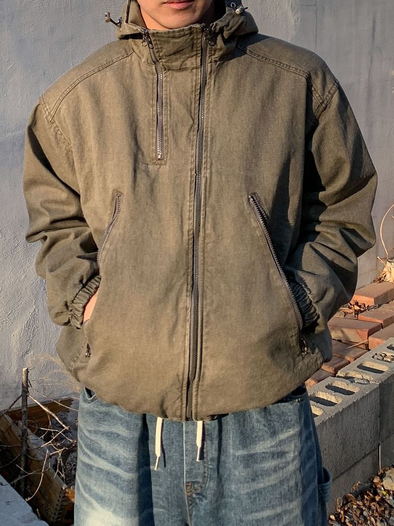 Work cation diagonal zipper cotton jacket