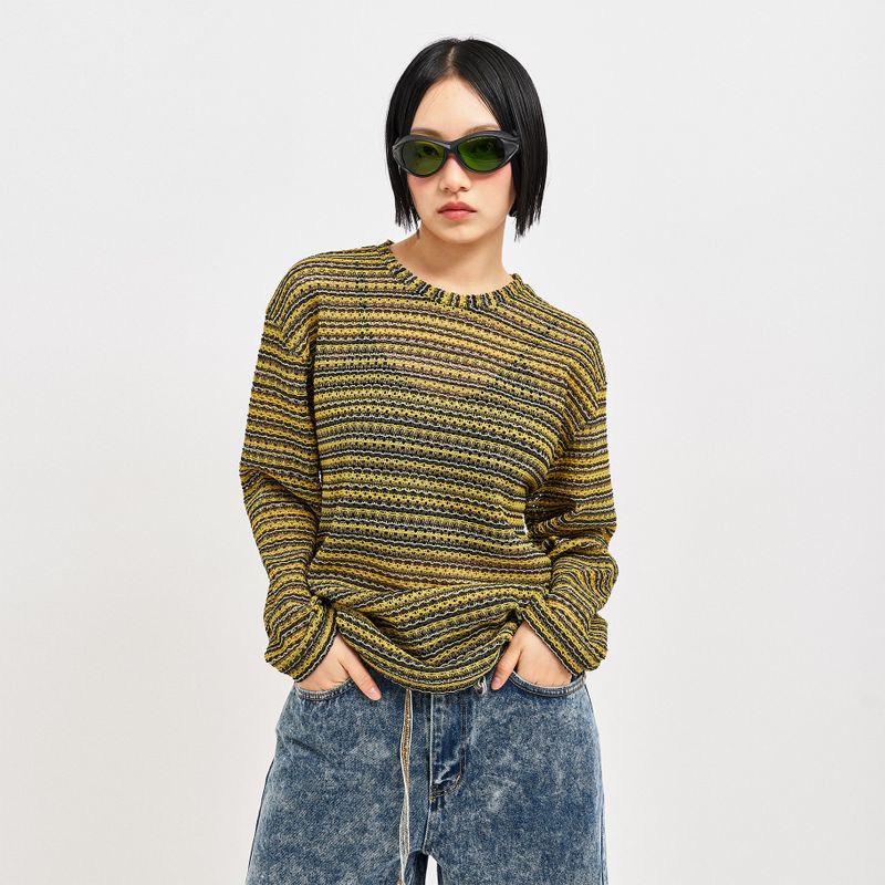 C Wear by the Genius(シーウェア バイザジーニアス)の「SEE-THROUGH CRAFT KNIT PULLOVER YELLOW(Tops)」