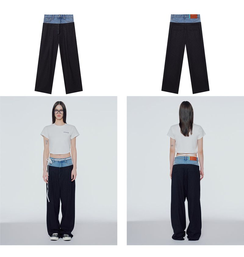 Denim mix trousers